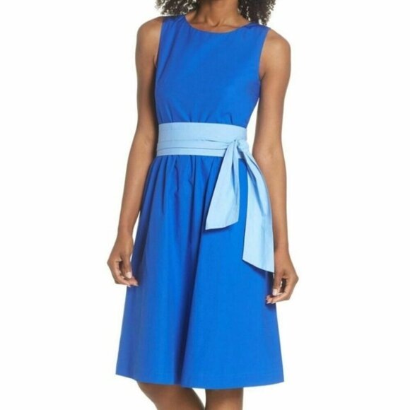 J. Crew A Line Square Back Sleeveless Cotton Dress Brilliant Sapphire Blue - Picture 1 of 11